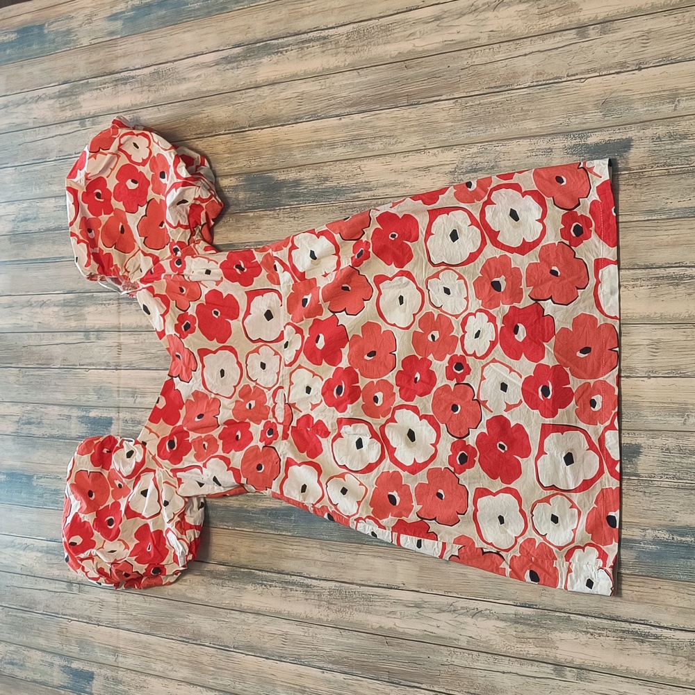 Milk And Honey Brand Orange Floral Puff Sleeves Sz M